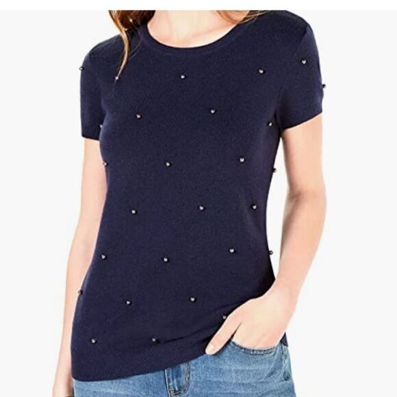 Maison Jules Womens Pearl-Detail Knit Pullover Top - Picture 1 of 4